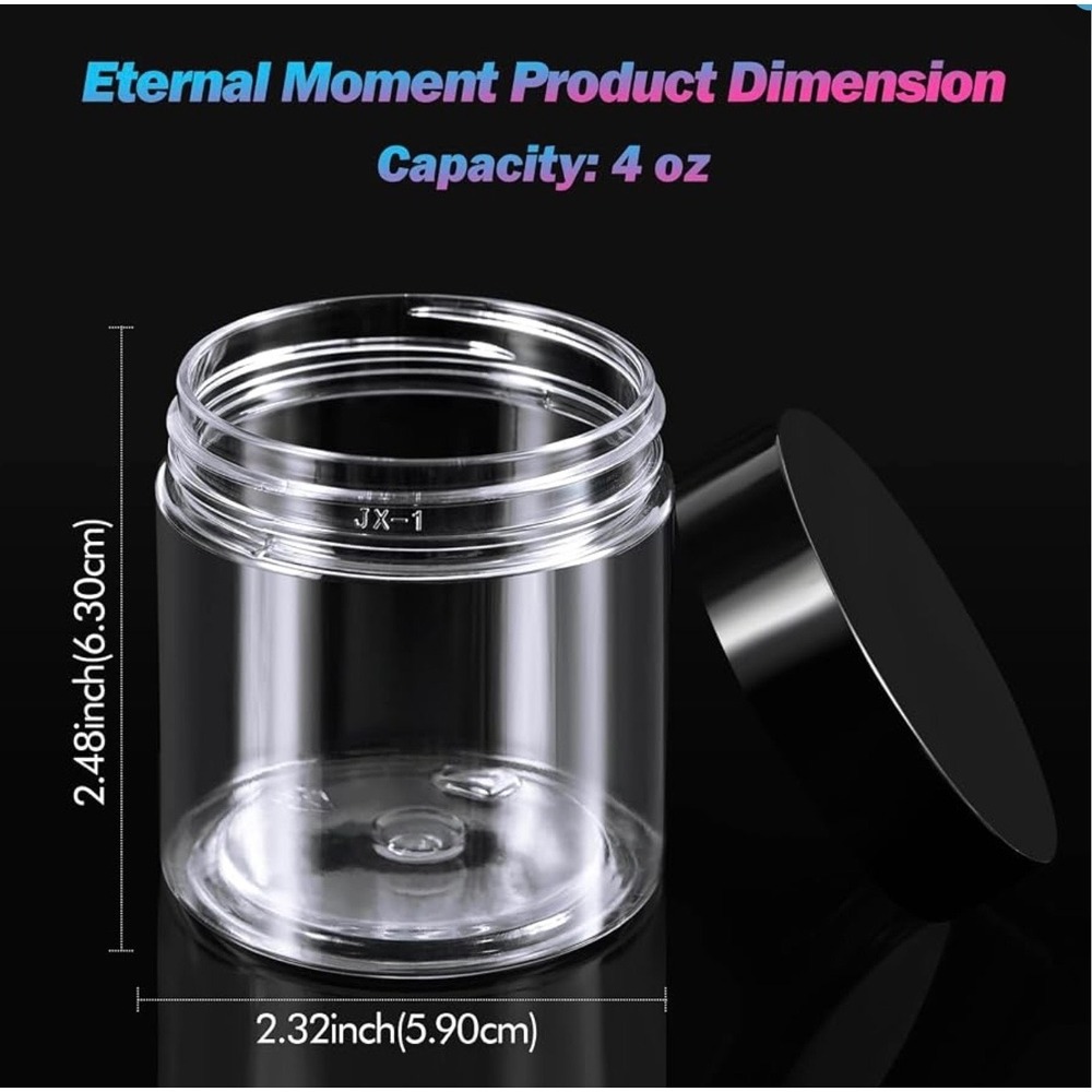 4 OZ Clear Plastic Jars with Black Lids 30 Pack